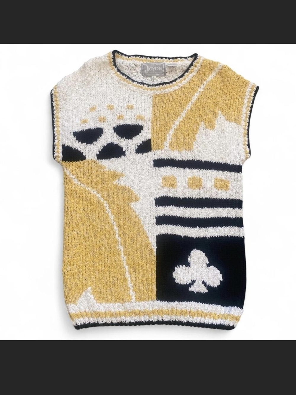 Joyce Colorblock Knit Sleeveless Top in Mustard, Black & Cream